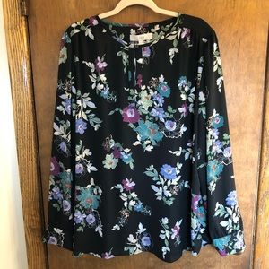 Loft black floral blouse top XXL